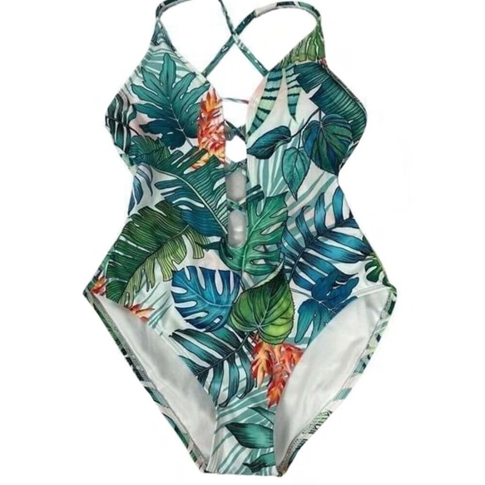 NWT Vince Camuto Tropic Lush Plunging V- neck One Piece Swimsuit 12